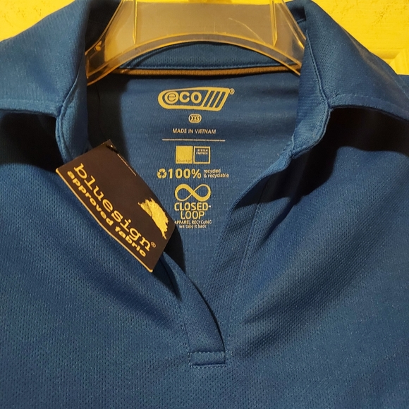 Eco Womens Youth XXS Tee V Neck Polyester Casual Blue Bluesign Fabric Uniform - Picture 2 of 7